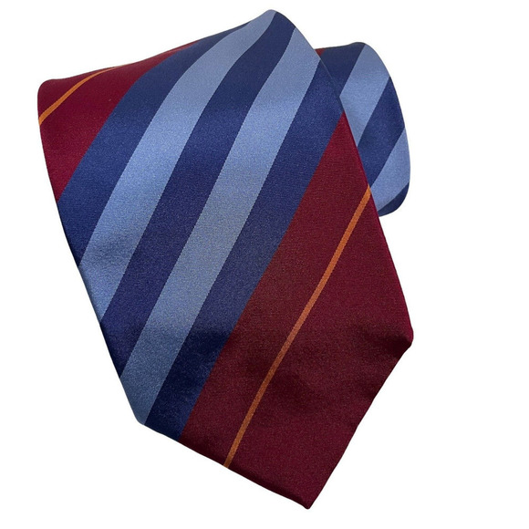 Burberry of London Men's Designer Diagonal Blue Red Orange Silk Necktie Repp - Picture 1 of 7